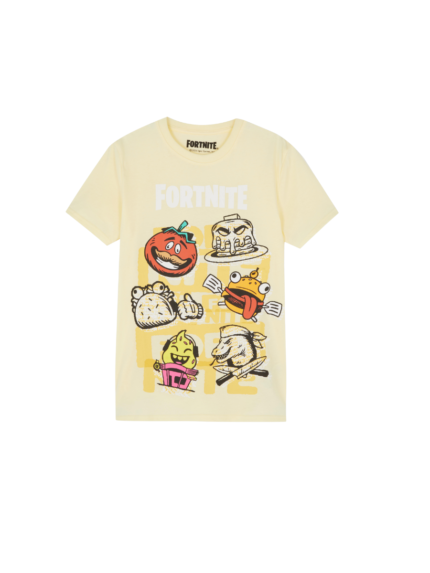CAMISETA AMARILLA, DISEÑO FORTNITE FOOD ICONS