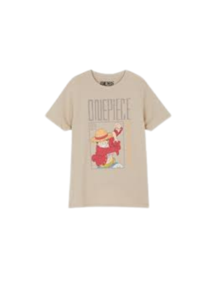 CAMISETA BEIGE, DISEÑO ONE PIECE LUFFY
