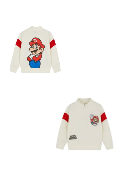 SUDADERA BEIGE CON ROJO, DISEÑO SUPER MARIO BROS