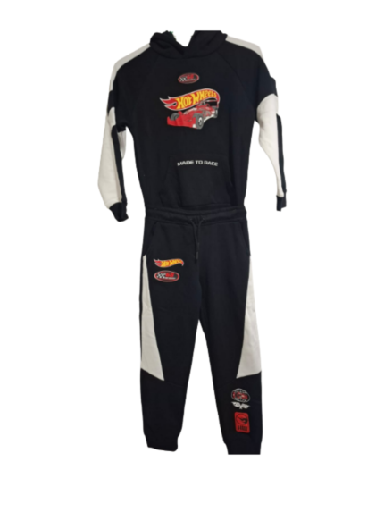 CONJUNTO NEGRO CON BLANCO, SUDADERA + PANTALÓN HOT WHEELS