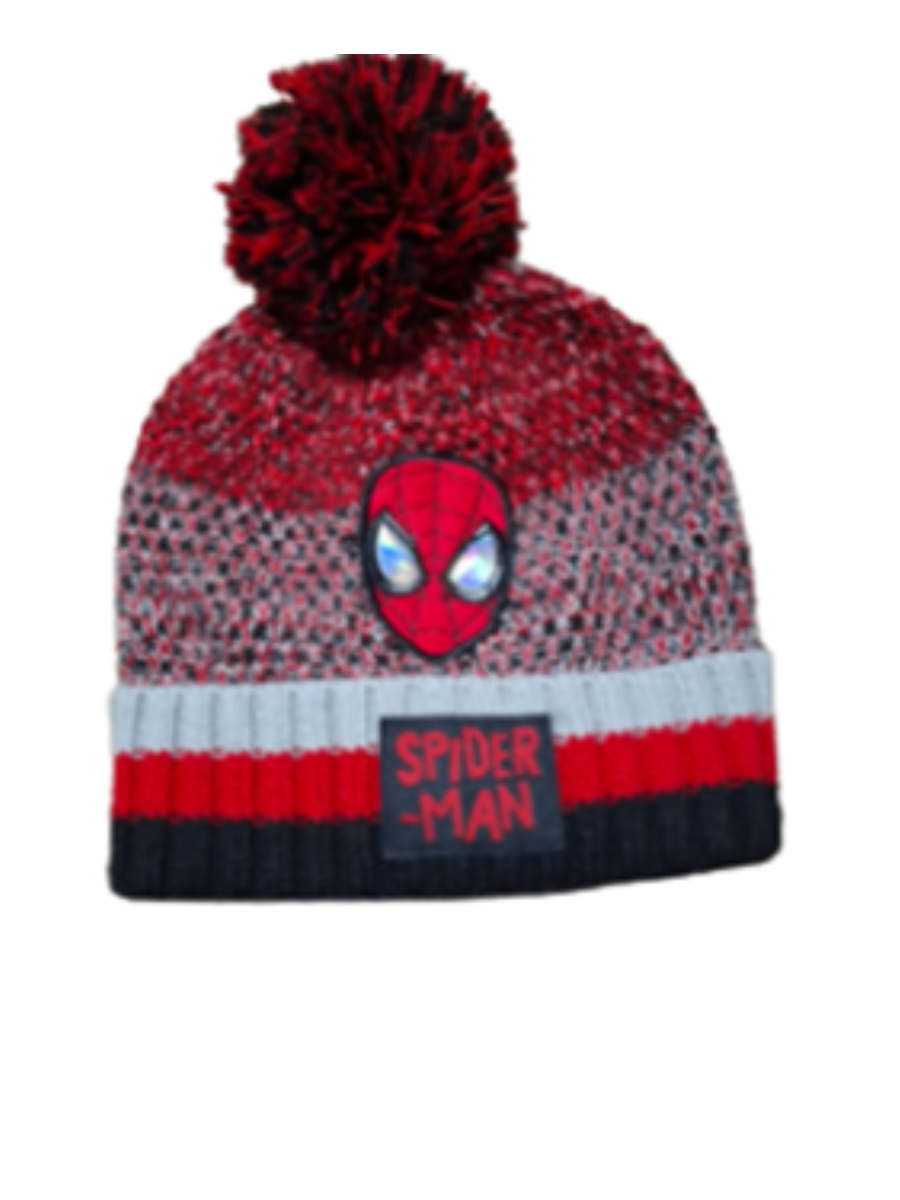 18 GORRO TEJIDO ROJO, NEGRO Y GRIS MARVEL - SPIDERMAN CON POMPON - Imagen 1