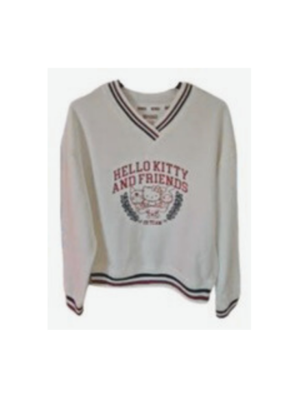 SUDADERA BLANCA CON DETALLES VINOTINTO, DISEÑO HELLO KITTY AND FRIENDS