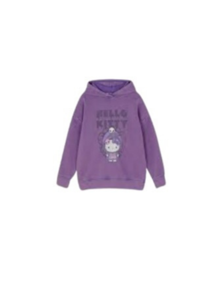 SUDADERA MORADA CON CAPUCHA, DISEÑO HELLO KITTY X KUROMI